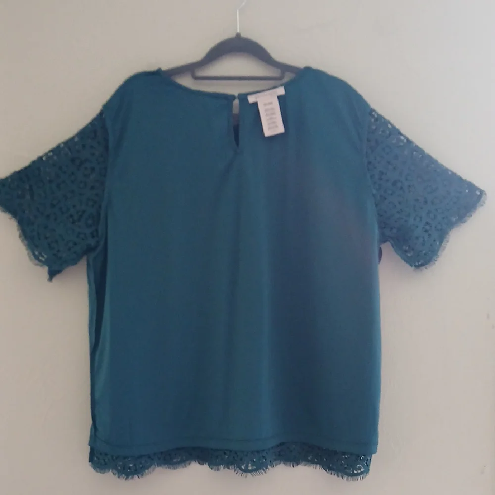 Philosophy Teal Lace Short Sleeve Blouse Sz XXL - Picture 6 of 8